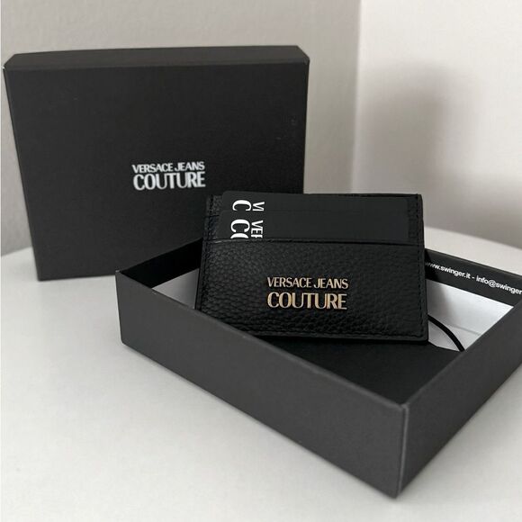 ⭕️ VERSACE JEANS Men’s Card Holder Wallet Black Designer - Picture 3 of 7